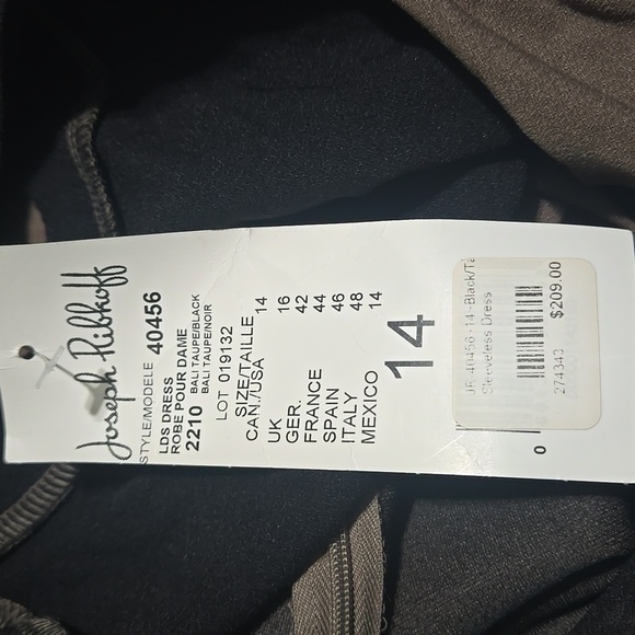 Joseph Ribkoff Sheath Dress Black Taupe Stretch Ruched Classic Sleeveless - Picture 4 of 4